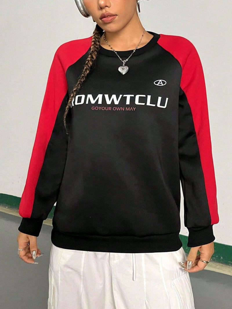 Letter Graphic Round Neck Long Sleeve Sweatshirt 5
