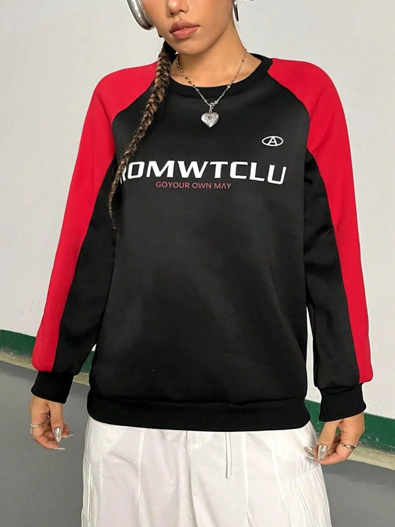 Letter Graphic Round Neck Long Sleeve Sweatshirt 1