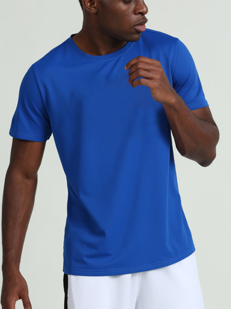 Men's Plus Size Solid Color Round Neck T-Shirt Blue