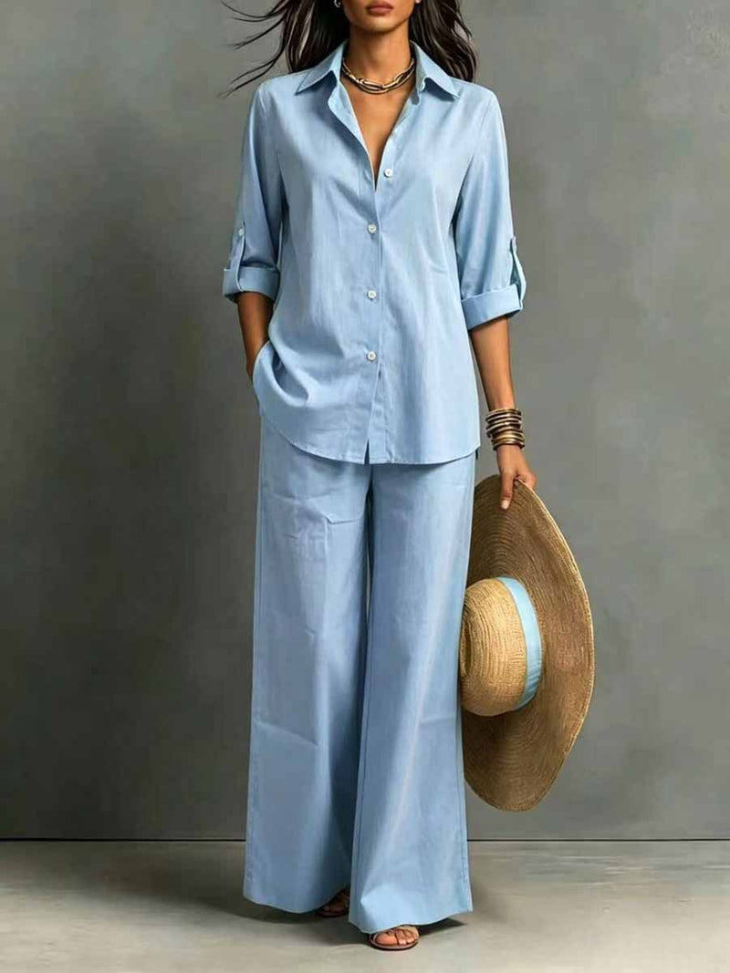 Marisol Linen Resort Co-ord Set — Light Blue