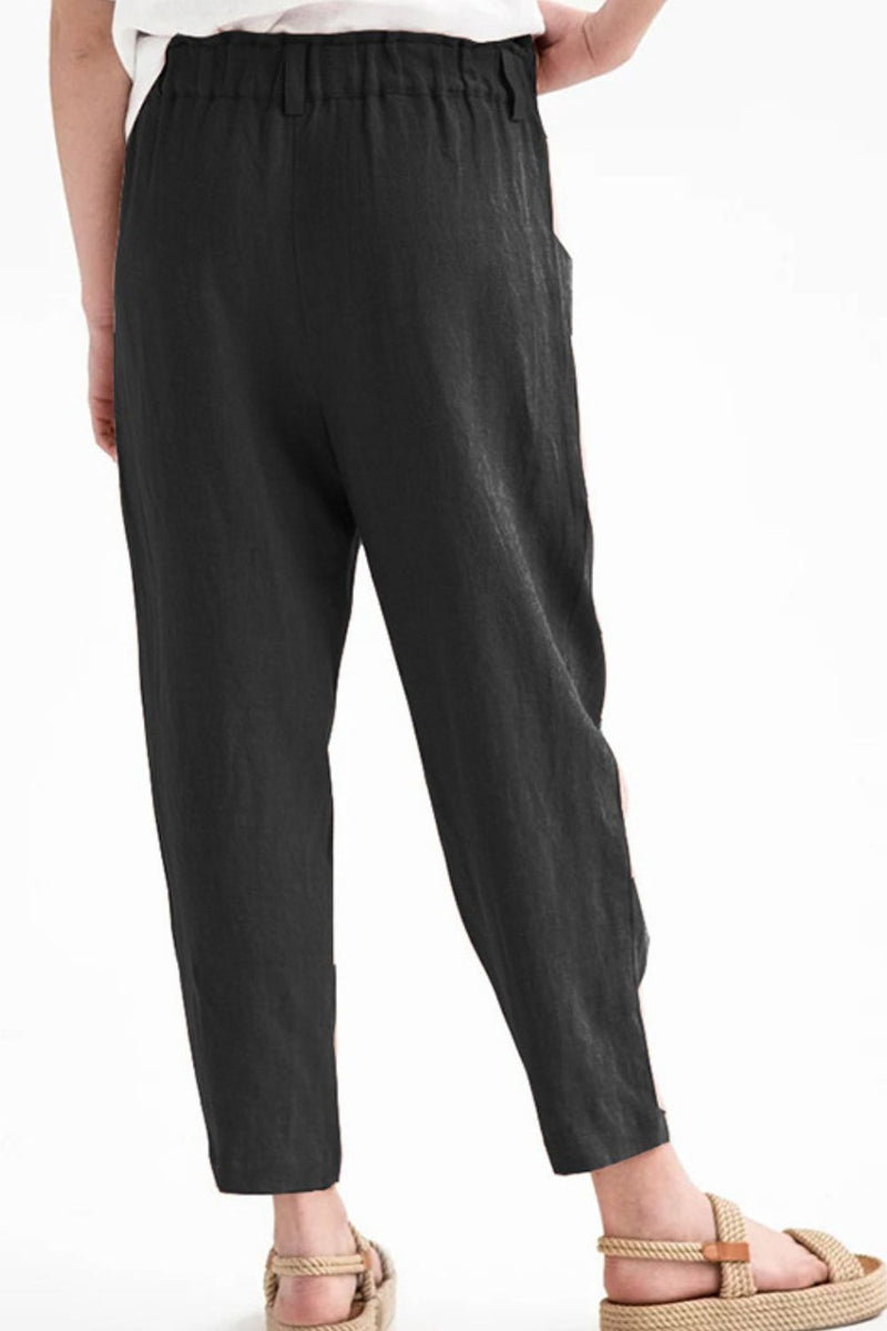 Button Detail Elastic Waist Pocket Pants | Hazel & June