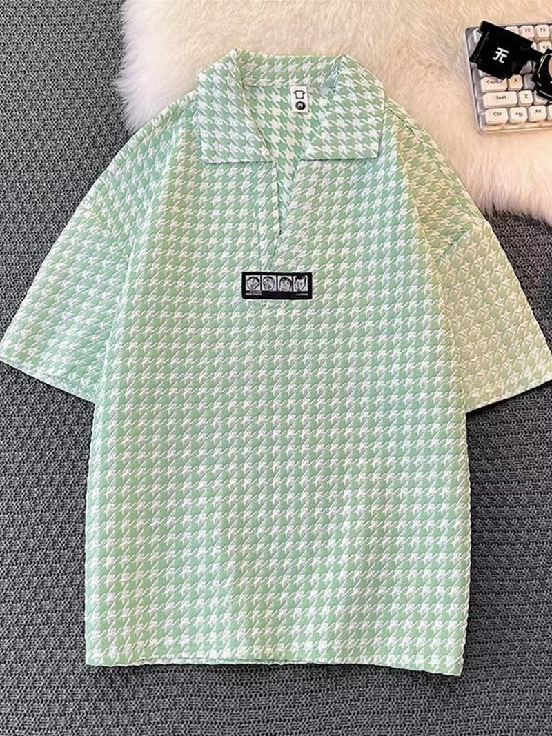 Men's Plus Size Houndstooth Pattern Short Sleeve Polo Shirt 1