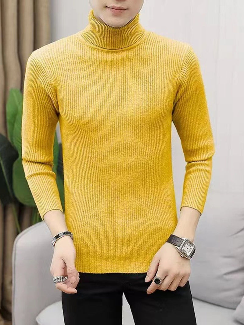 Men's Plus Size Ribbed Turtleneck Long Sleeve Sweater Yellow