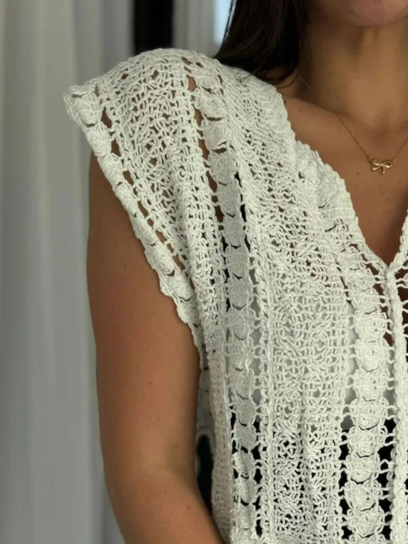 Crochet Knit V-Neck Sweater Vest 2