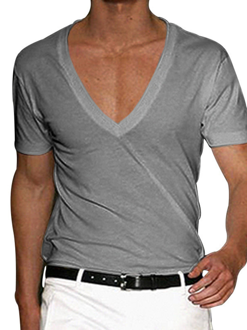 Men's Plus Size Deep V-Neck Slim Fit T-Shirt | Hazel & June Light Gray