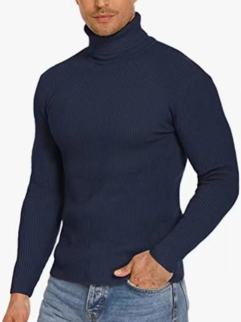Men's Plus Size Ribbed Turtleneck Long Sleeve Sweater Navy Blue