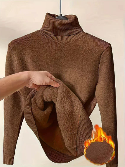 Talia Fleece Turtleneck Sweater — Brown