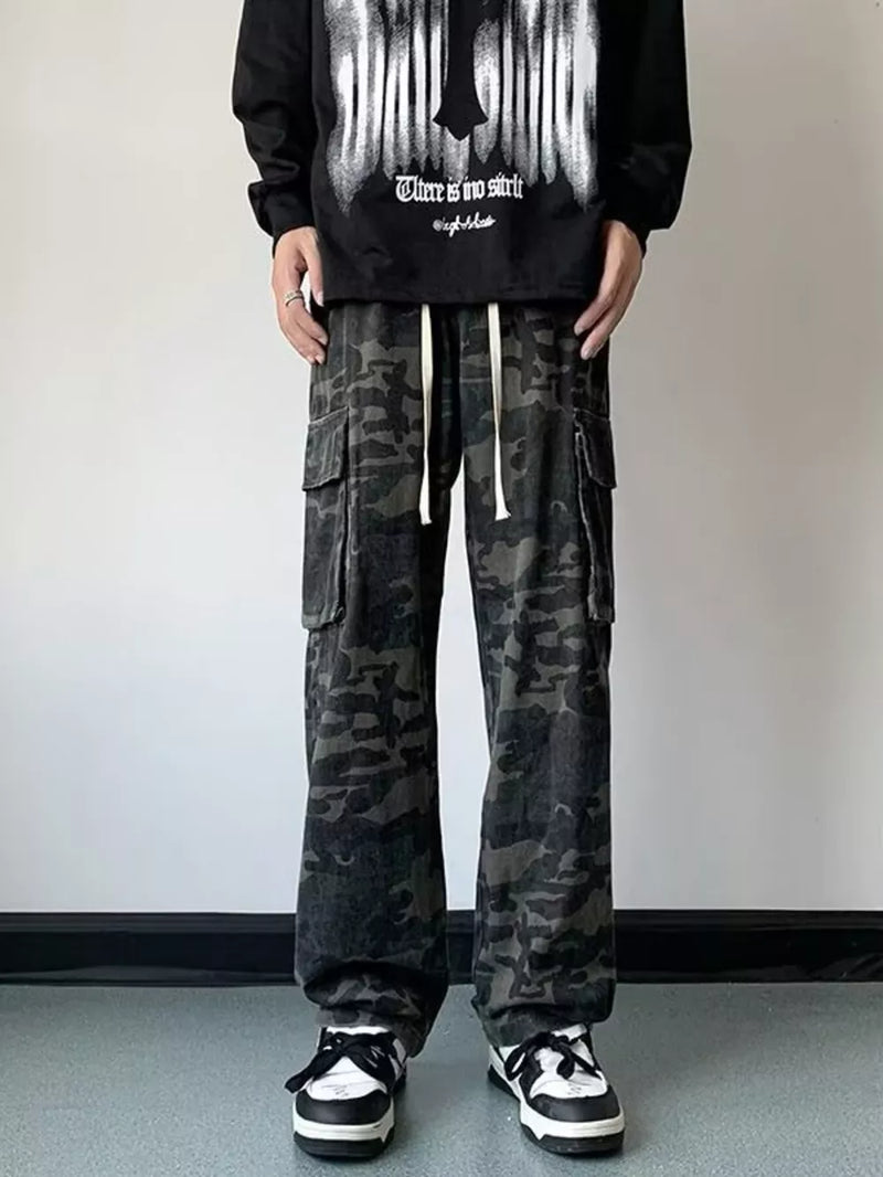Men's Full Size Camouflage Wide Leg Cargo Jeans Plus Size 1