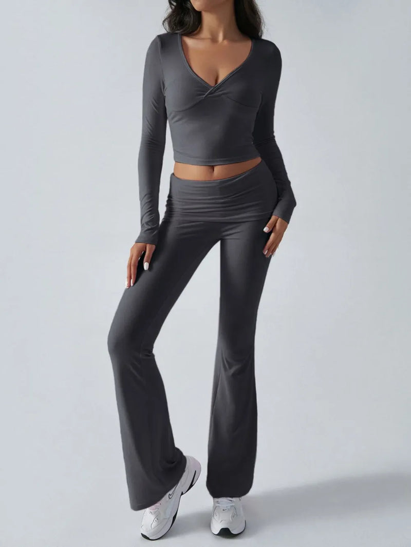 Devine Ruched Long Sleeve Top And Pants Set 6