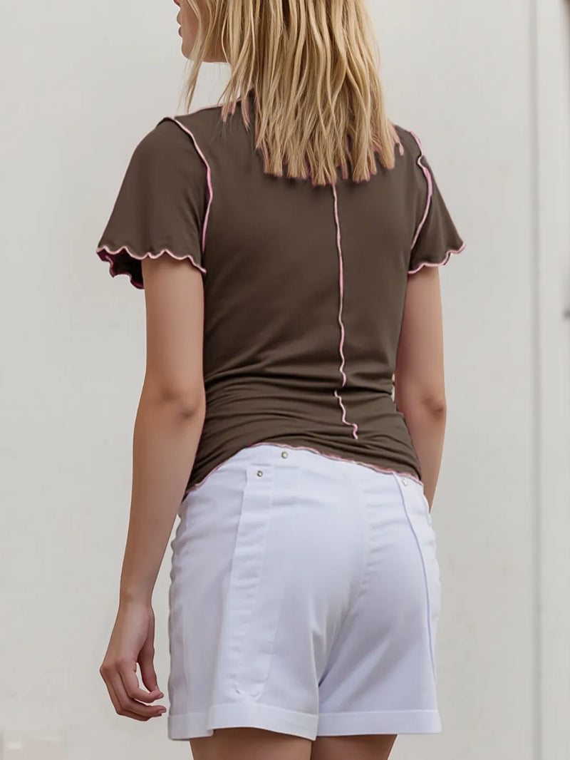 Basic Bae Contrast Trim Mock Neck Short Sleeve T-Shirt 3