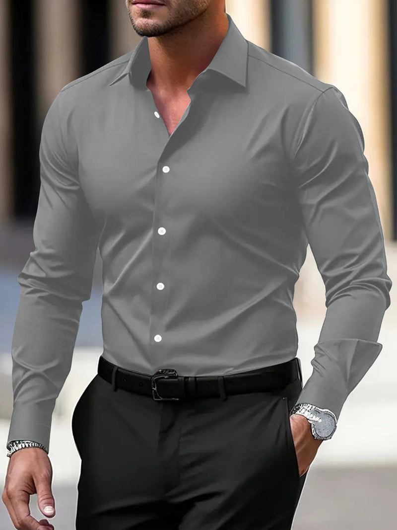 Adrian Navy Button-Down Shirt — Light Grey