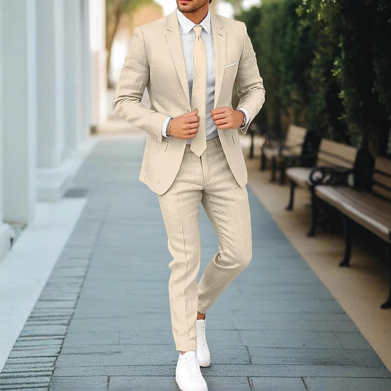 Ellis Linen-Blend Suit Set — Apricot