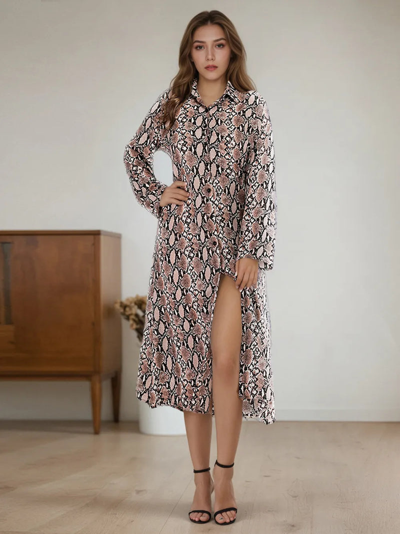 Snake Print Long Sleeve Shirt Dress 4