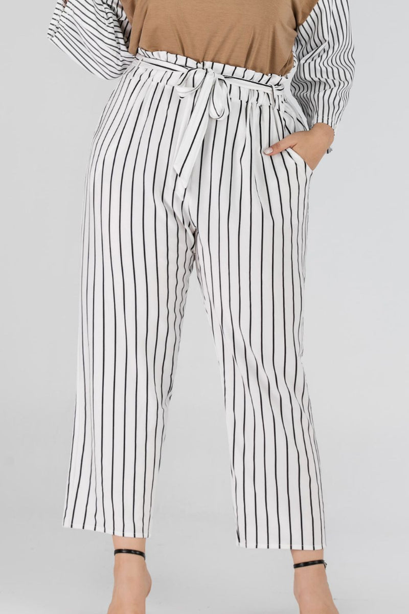 Striped Paperbag Waist Cropped Pants | Hazel & June