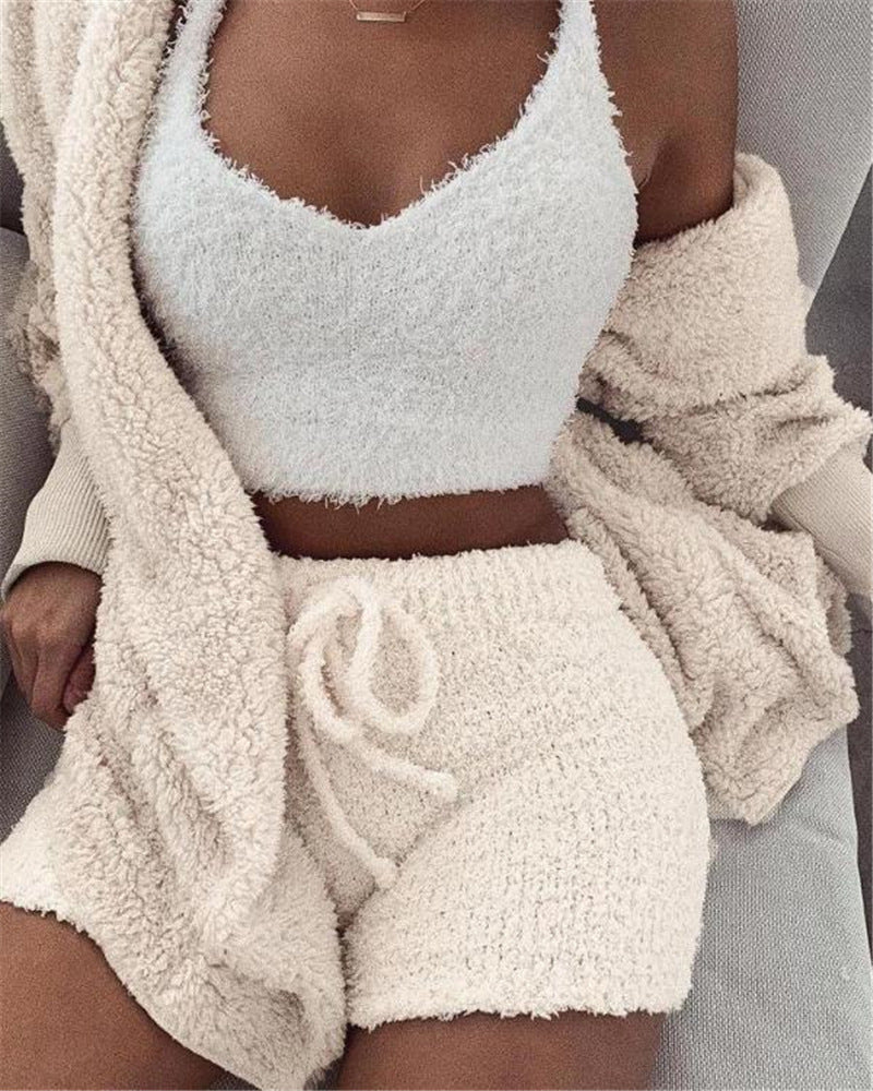 June Crop Lounge Short Set in White