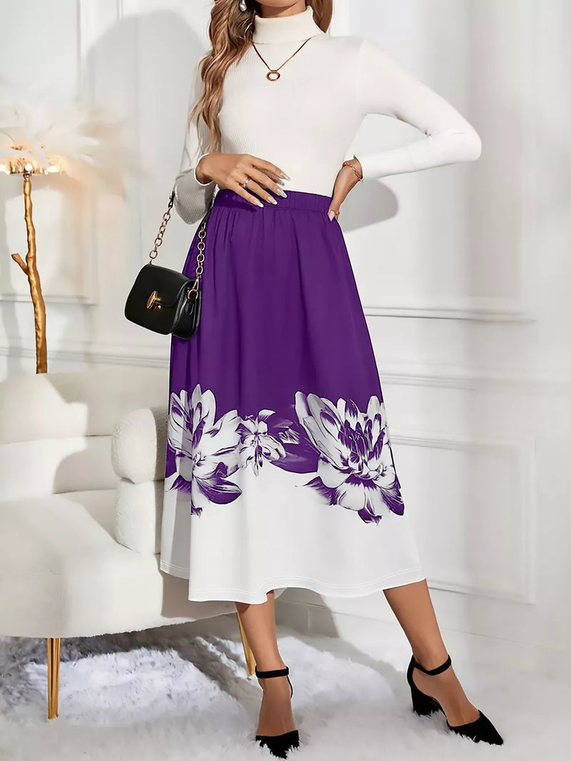 Floral Print A-Line Midi Skirt | Hazel & June Purple