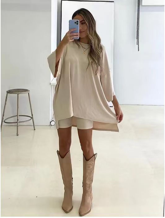 Mina Tee Short Set — Beige