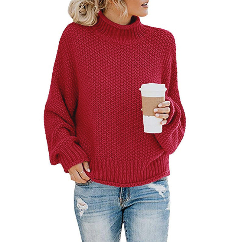 Romy Turtleneck Knit Sweater — Wine red