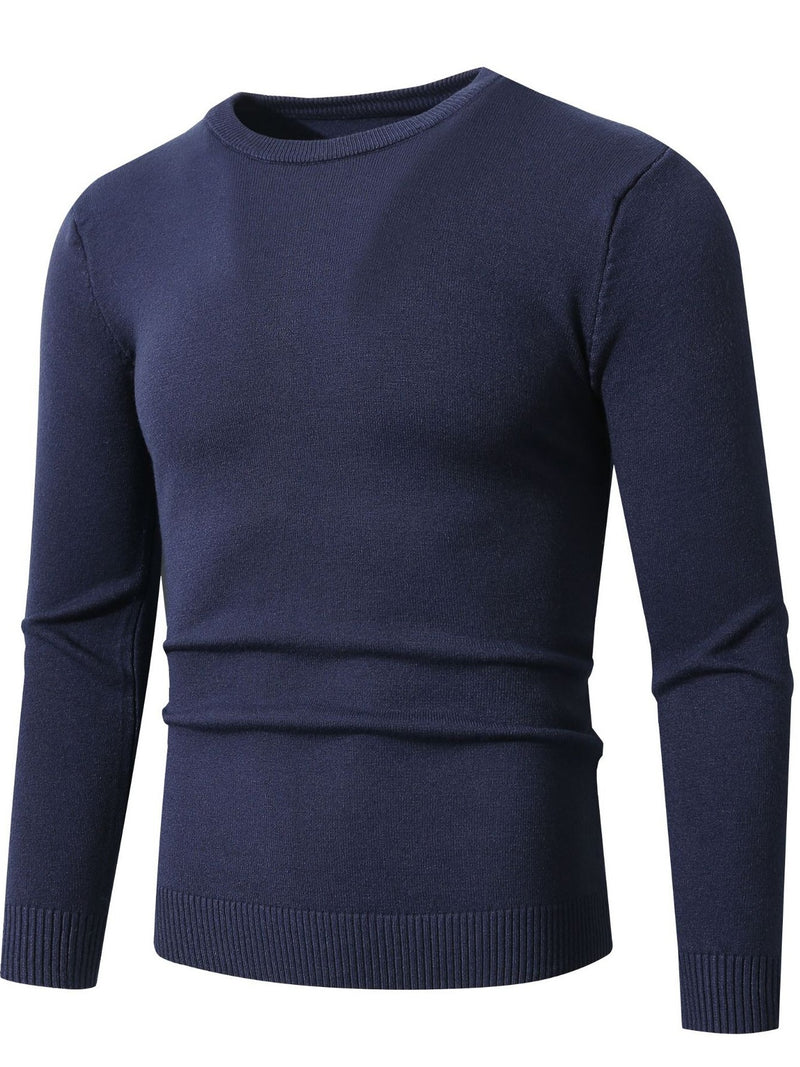 Men's Plus Size Ribbed Hem Long Sleeve Sweater | Hazel & June Navy Blue
