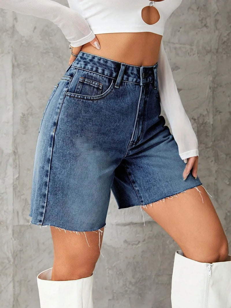 Frayed Hem Denim Shorts 2