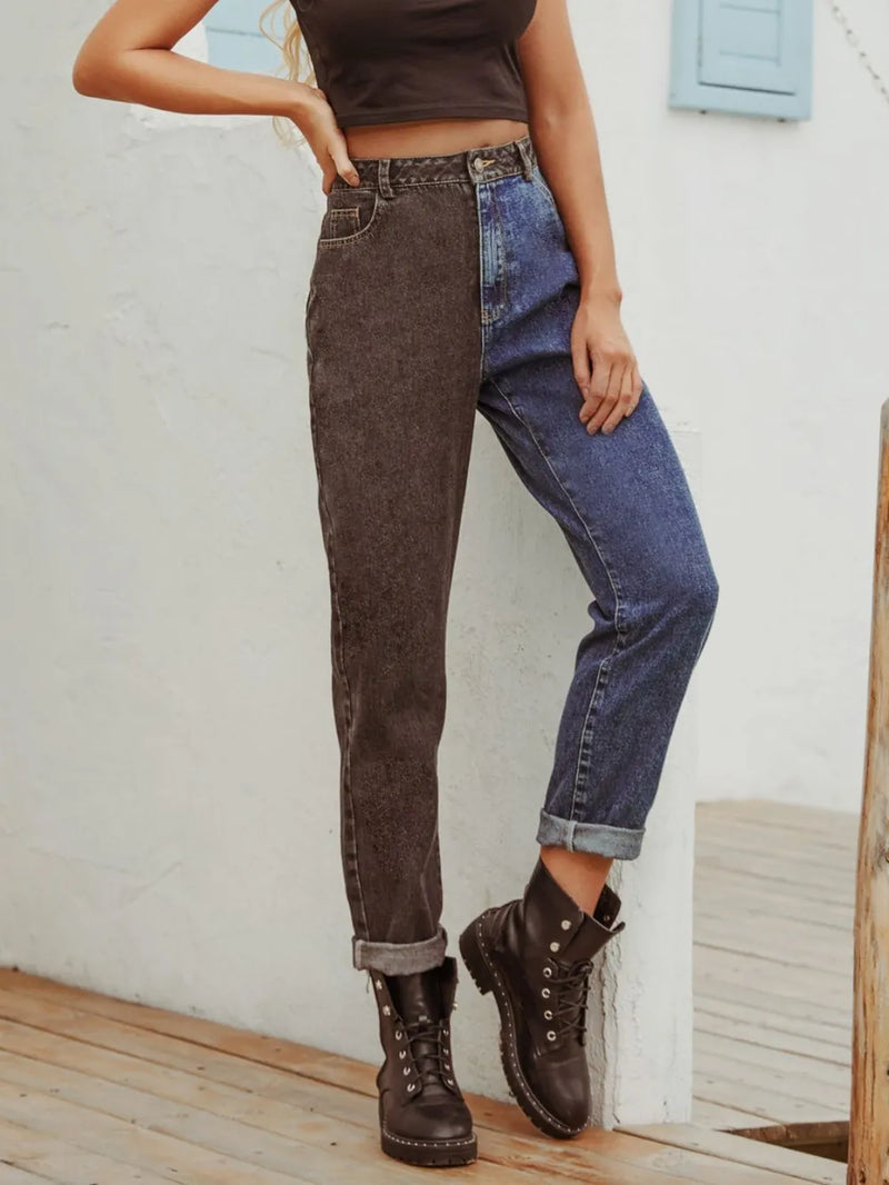 Two Tone Straight Leg Jeans 7