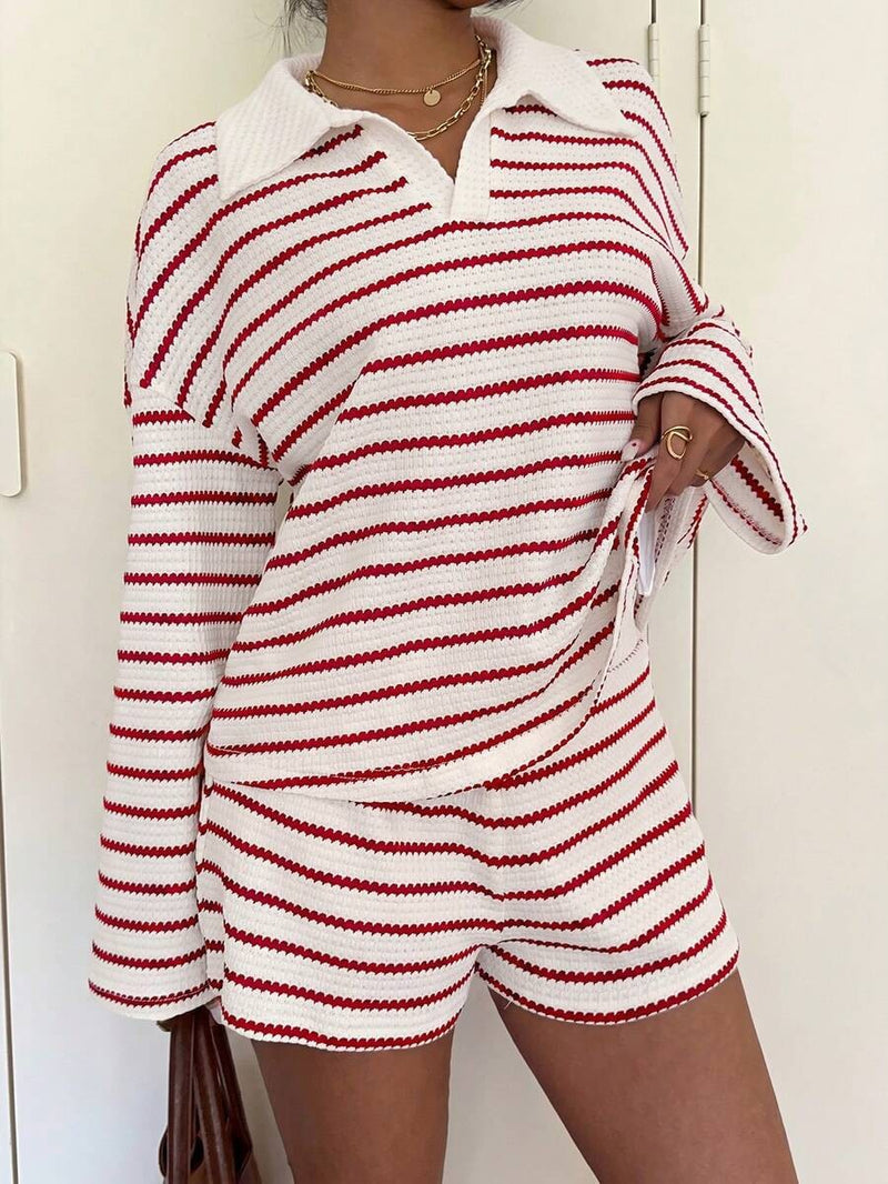 Riviera Striped Knit Lounge Set — Red