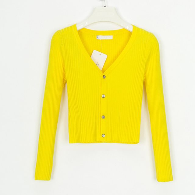 Vera Slim Knit Cardigan — Yellow