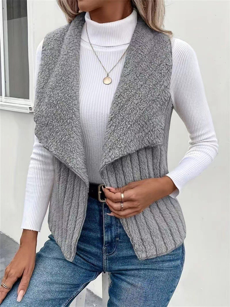 Cozy Fleece Open Front Vest Coat | Hazel & June Gray