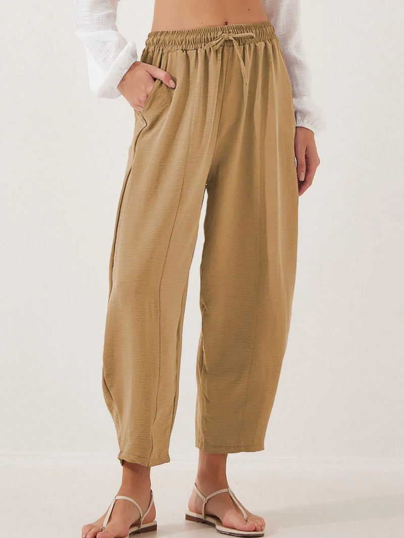 Drawstring Cropped Jogger Pants Camel