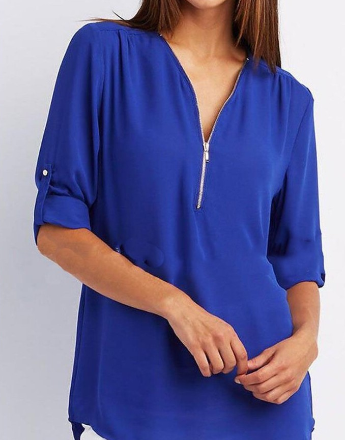 Harlow Zip V-Neck Top — Blackish green