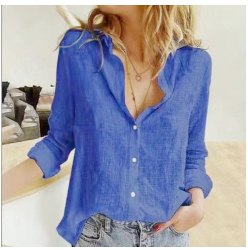 Faye Button Lapel Blouse — Deep Blue