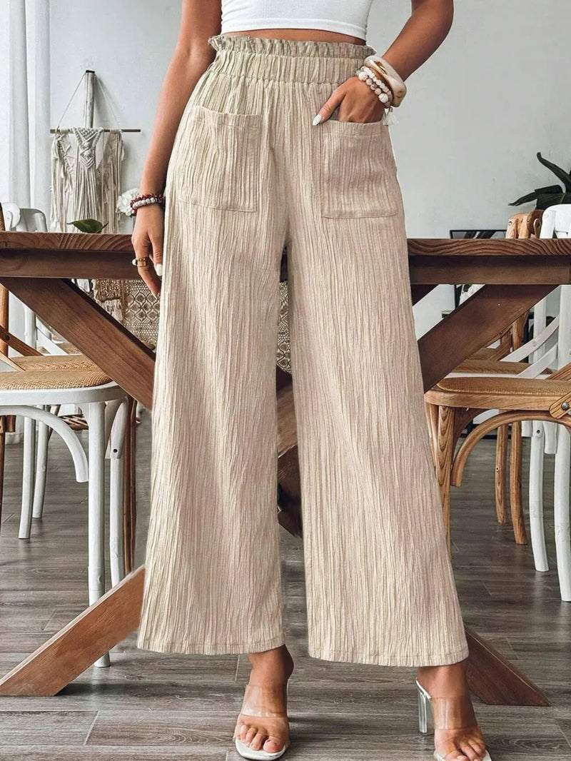 Frill Wide Leg Pants | Hazel & June Khaki