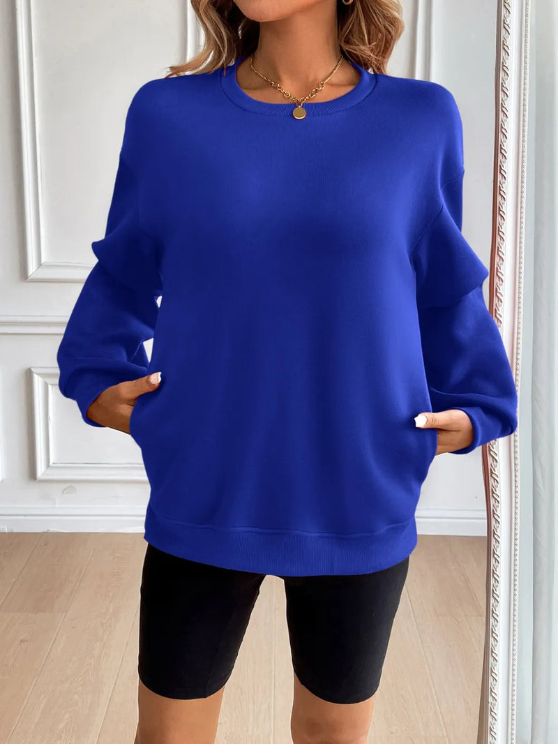 Ivy Lane Round Neck Long Sleeve Sweatshirt | Hazel & June Royal Blue
