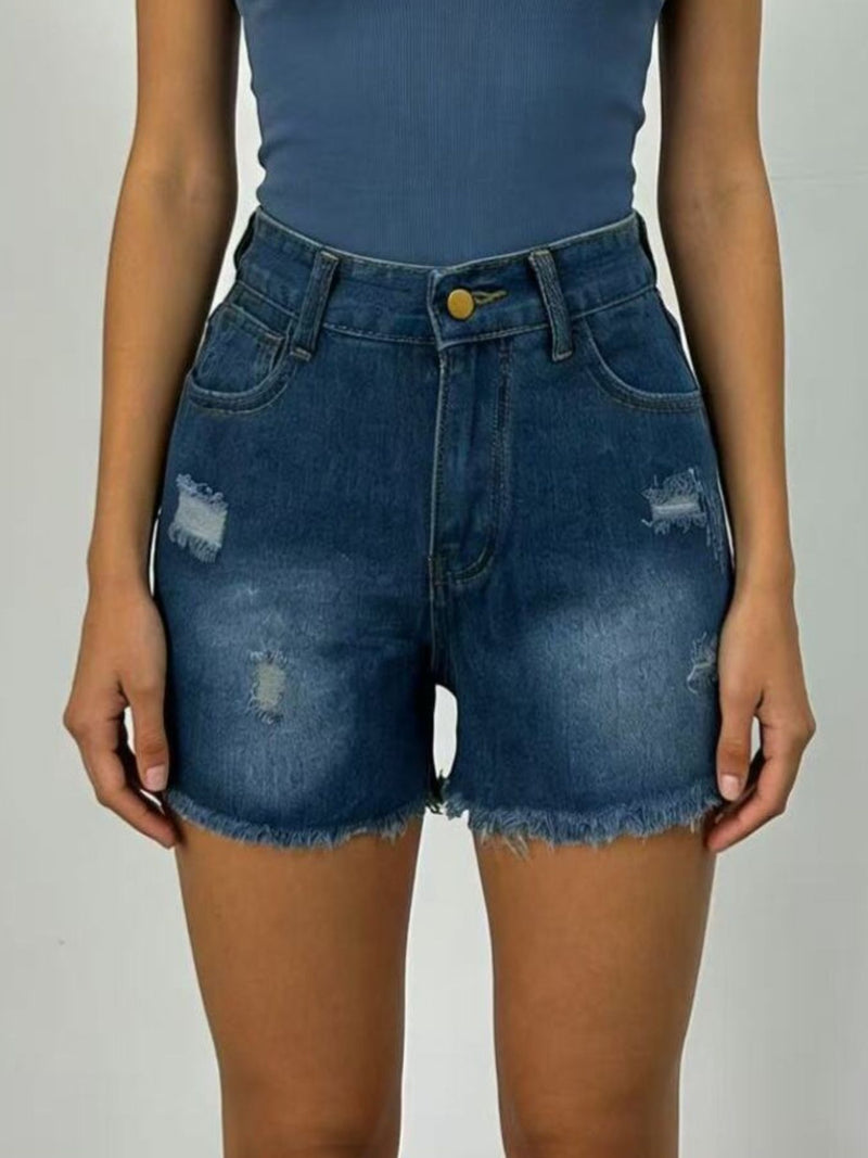Distressed Frayed Hem Denim Shorts 6