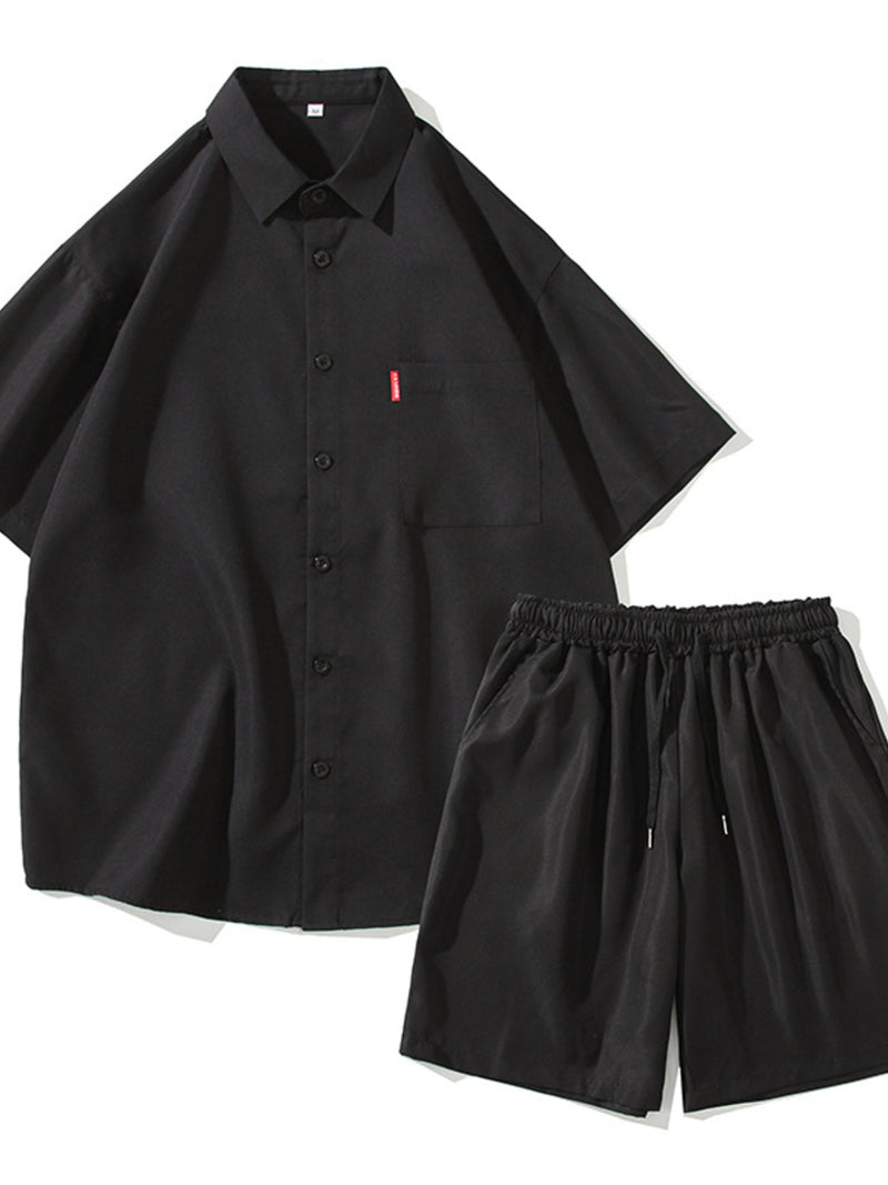 Men's Plus Size Casual Solid Color Shirt & Shorts Set 7