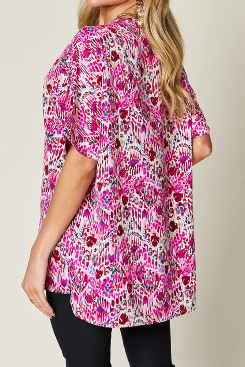 Double Take Full Size Printed V-Neck Short Sleeve Blouse 5