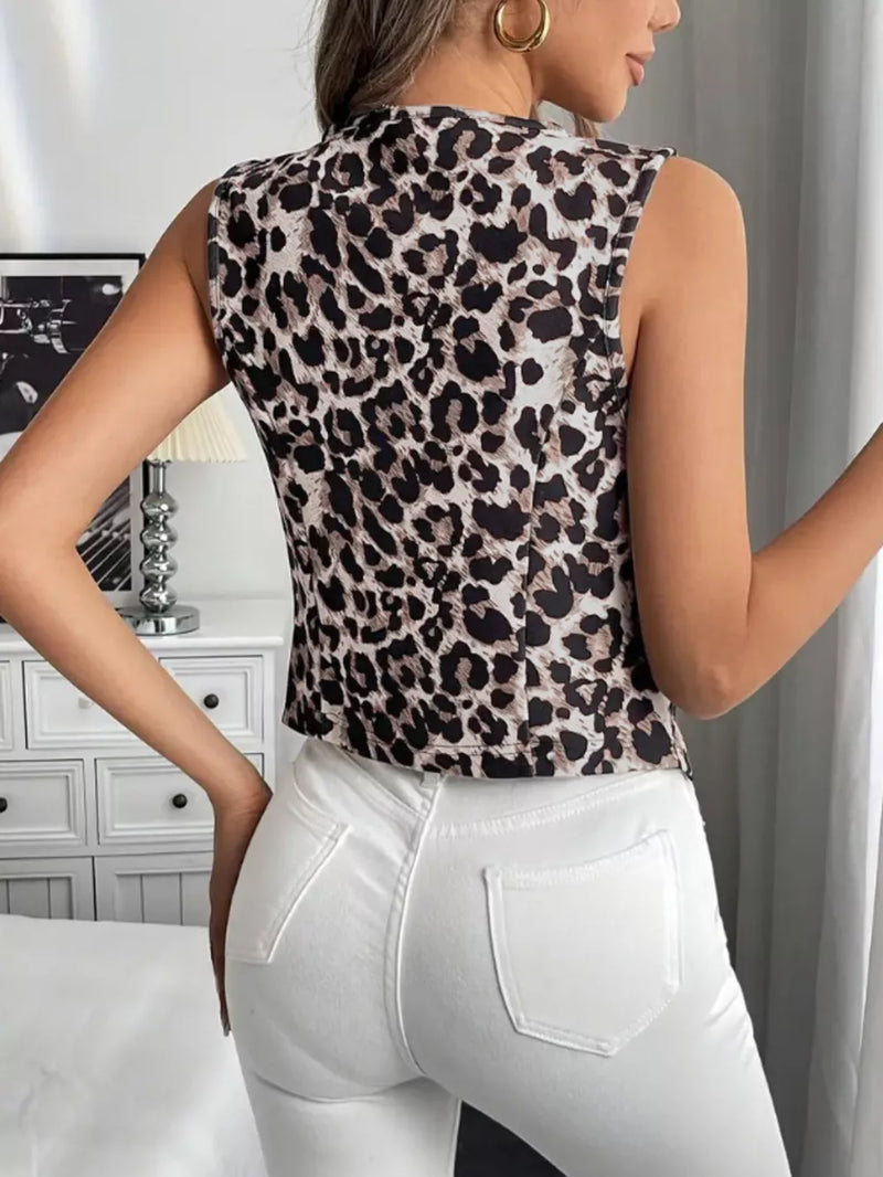 Leopard Print Button-Front Vest Coat 2