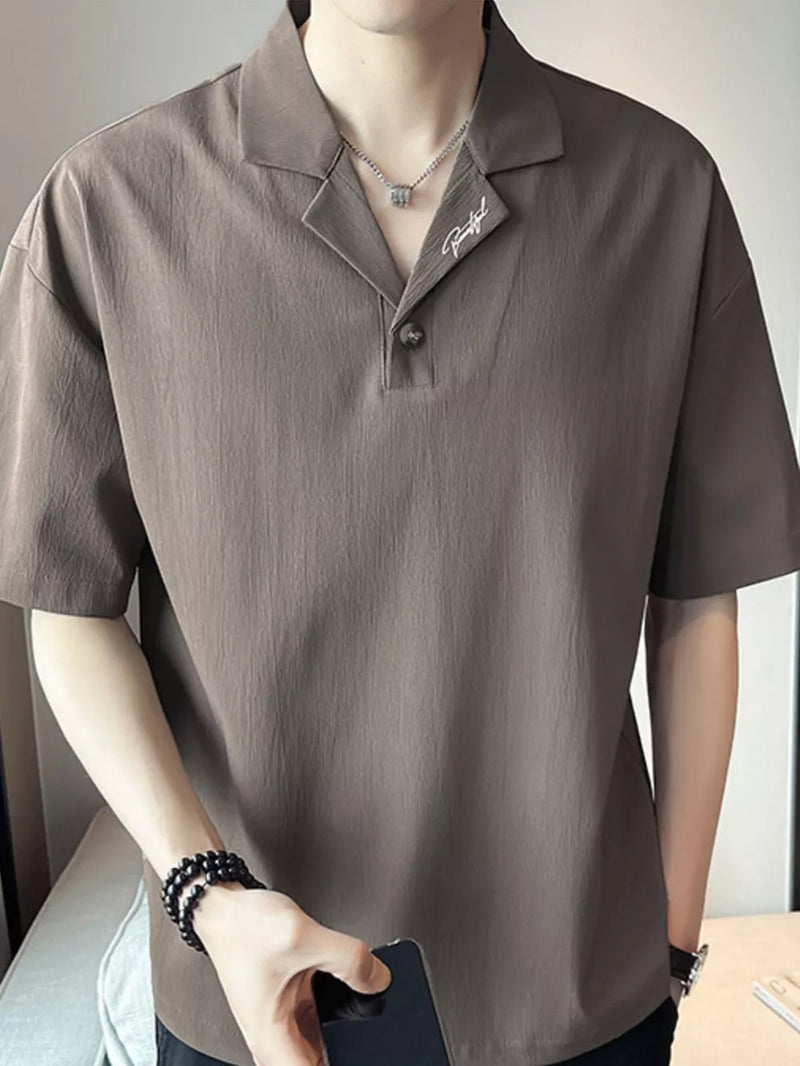 Men's Plus Size Short Sleeve Polo Shirt with Embroidered Detail | Hazel & June Taupe