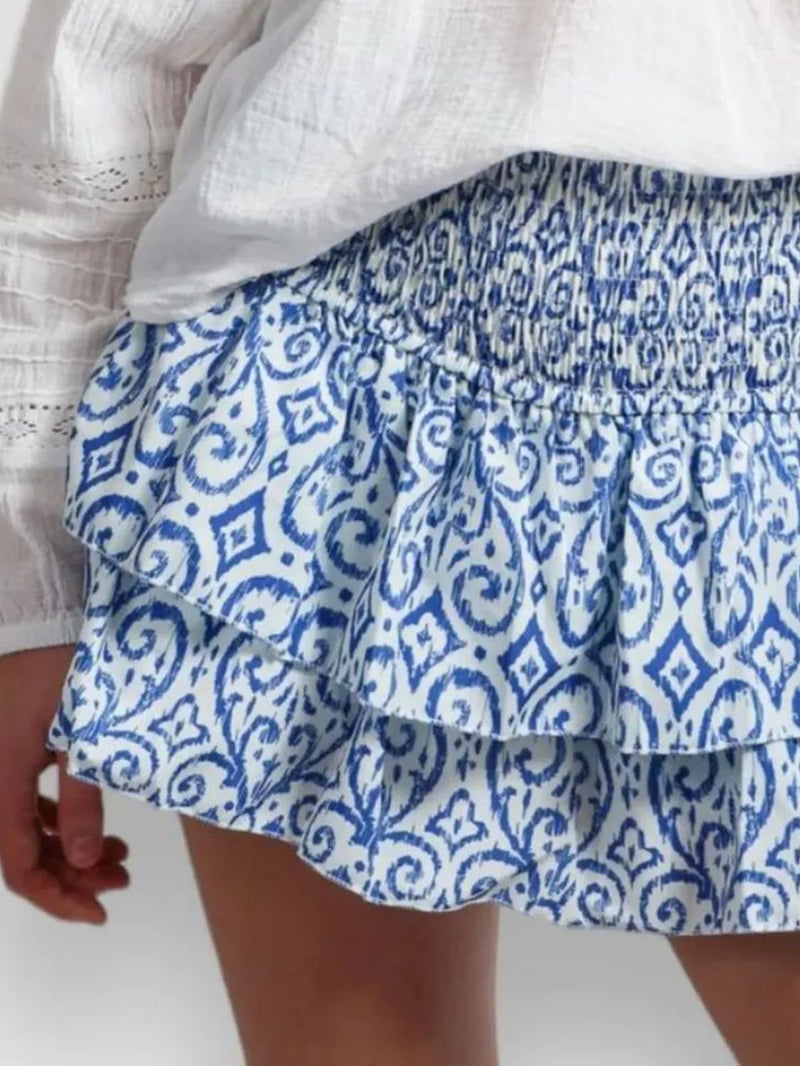 Smocked Wideband Waist Layered Mini Skirt 5