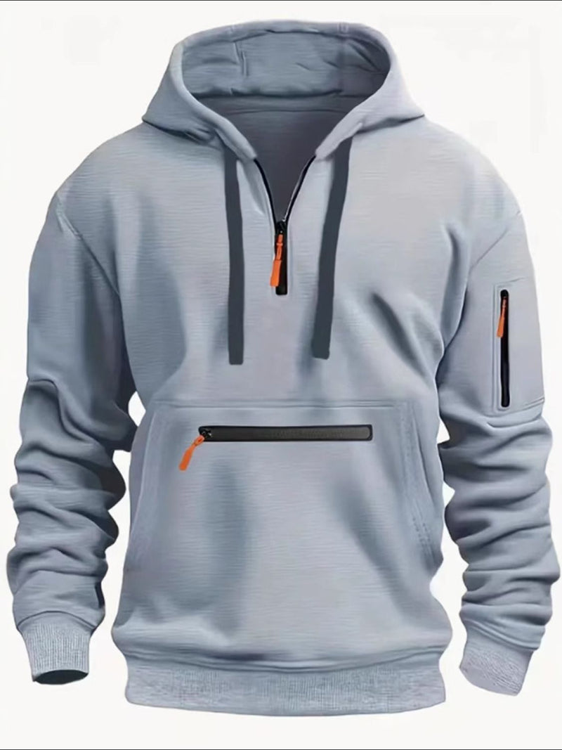 Men's Full Size Half Zip Long Sleeve Hoodie Plus Size 4