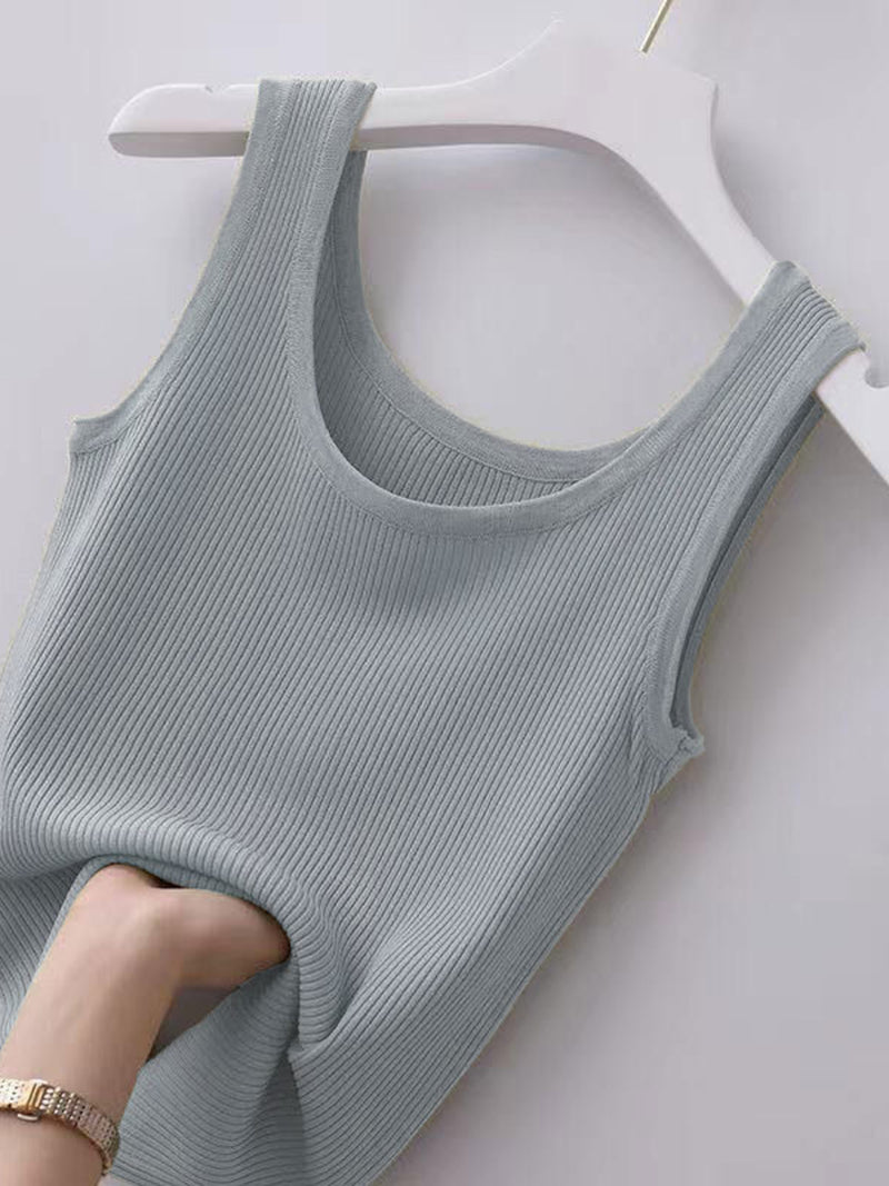 Plus Size Ribbed Knit Scoop Neck Tank Top | Hazel & June Light Gray