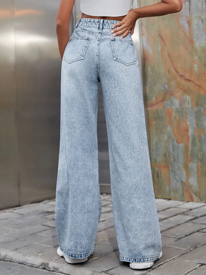 Distressed Wide Leg Jeans with Pockets 2