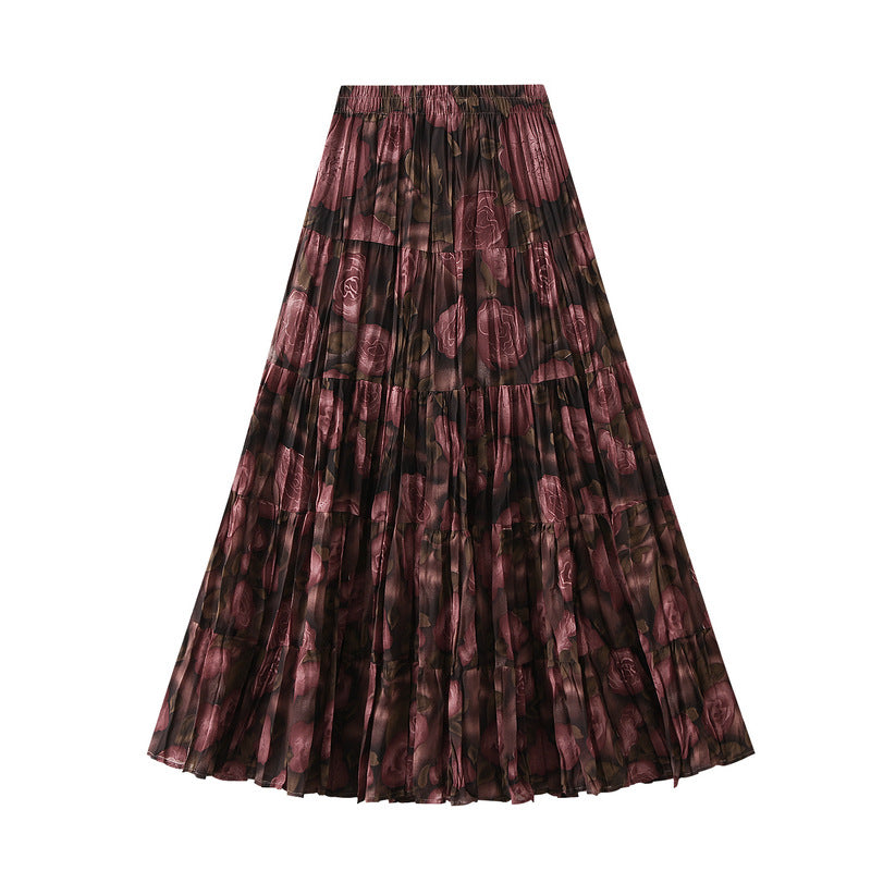 Rosalind Vintage Floral Tiered Skirt — Rose Black