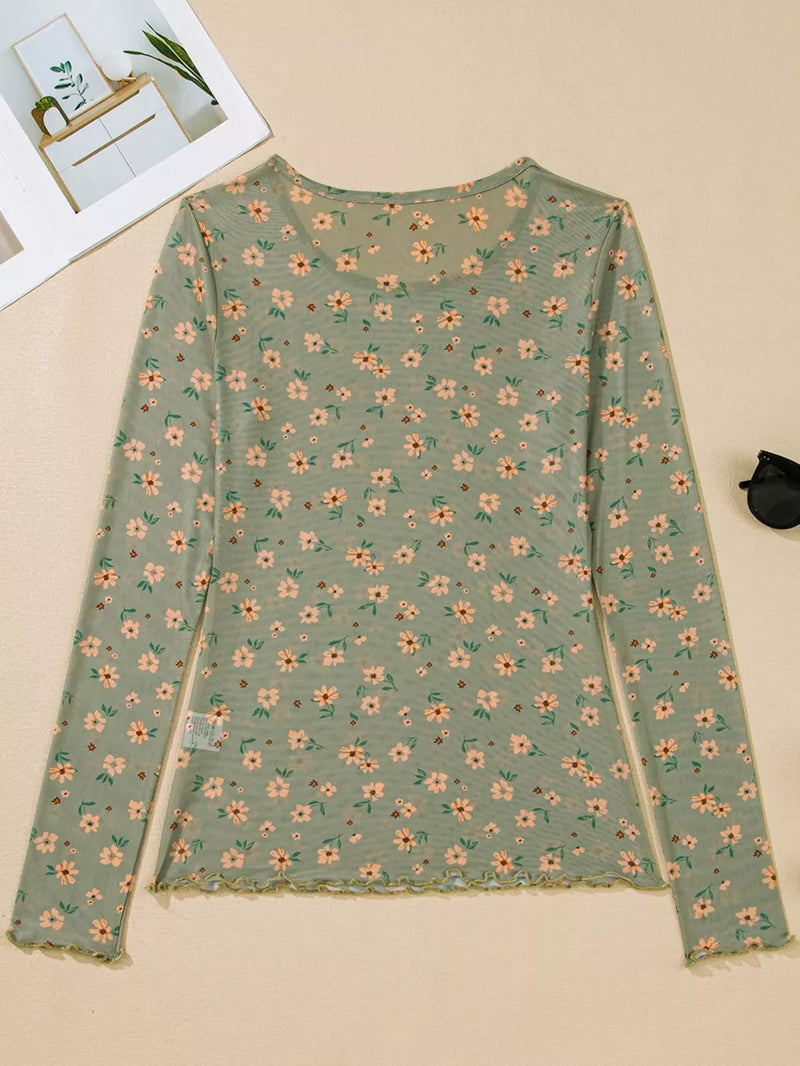 Floral Print Mesh Long Sleeve Top 8