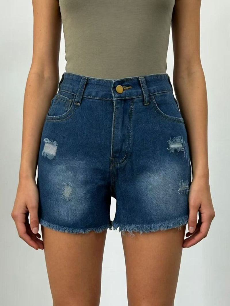 Distressed Frayed Hem Denim Shorts 4