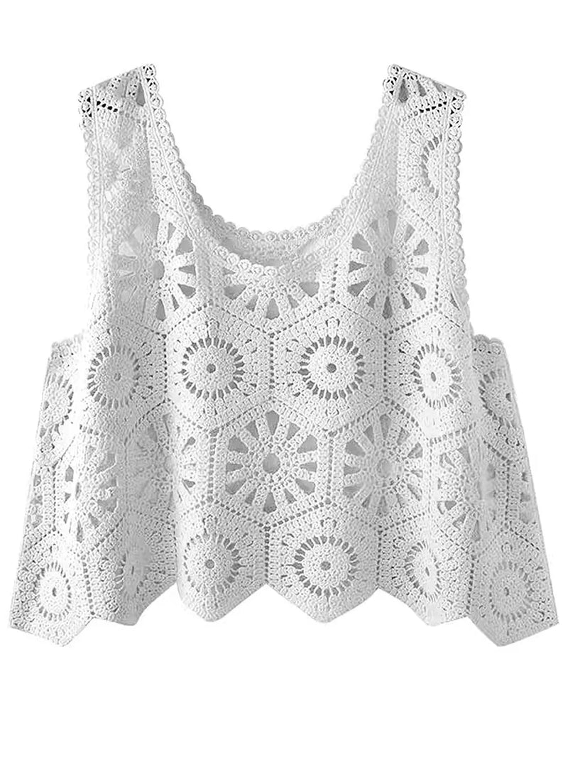 Openwork Round Neck Knit Vest 6