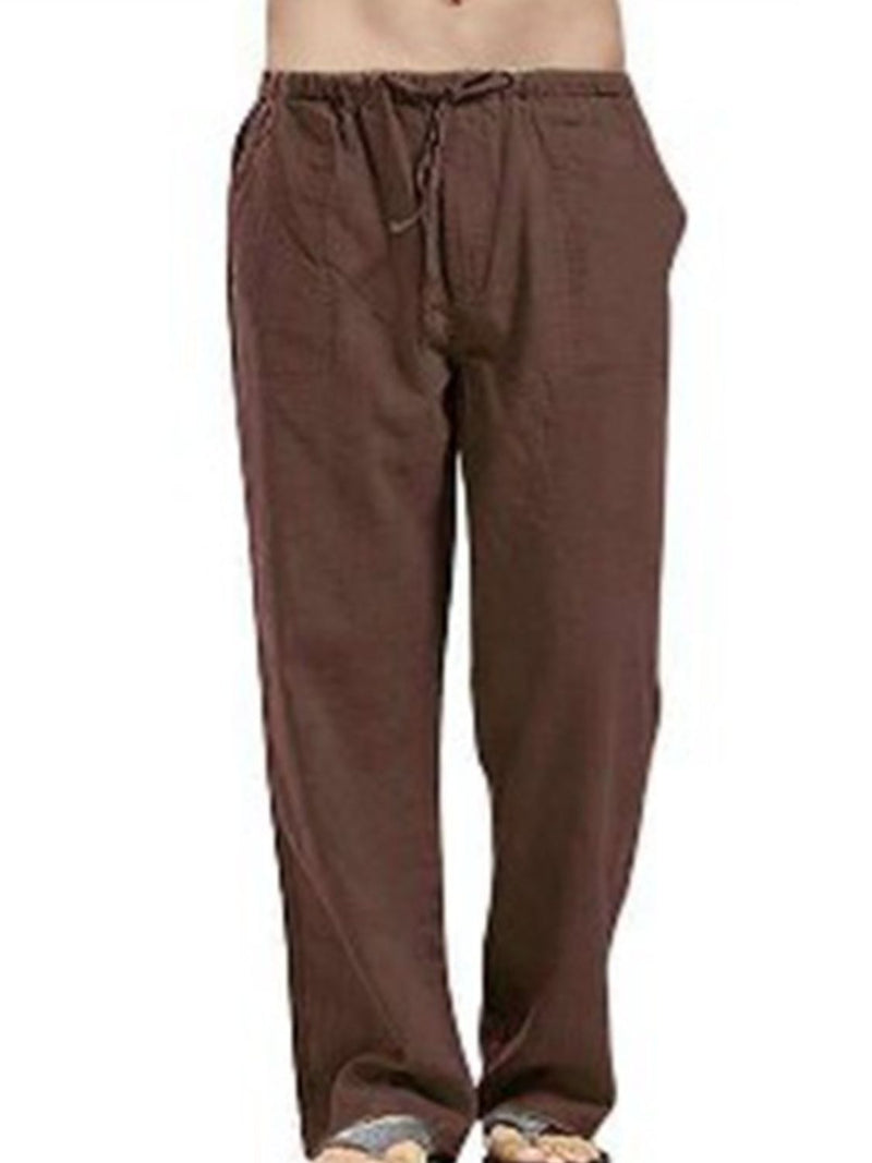 Men's Full Size Drawsting Straight Leg Pants Plus Size Coffee Brown