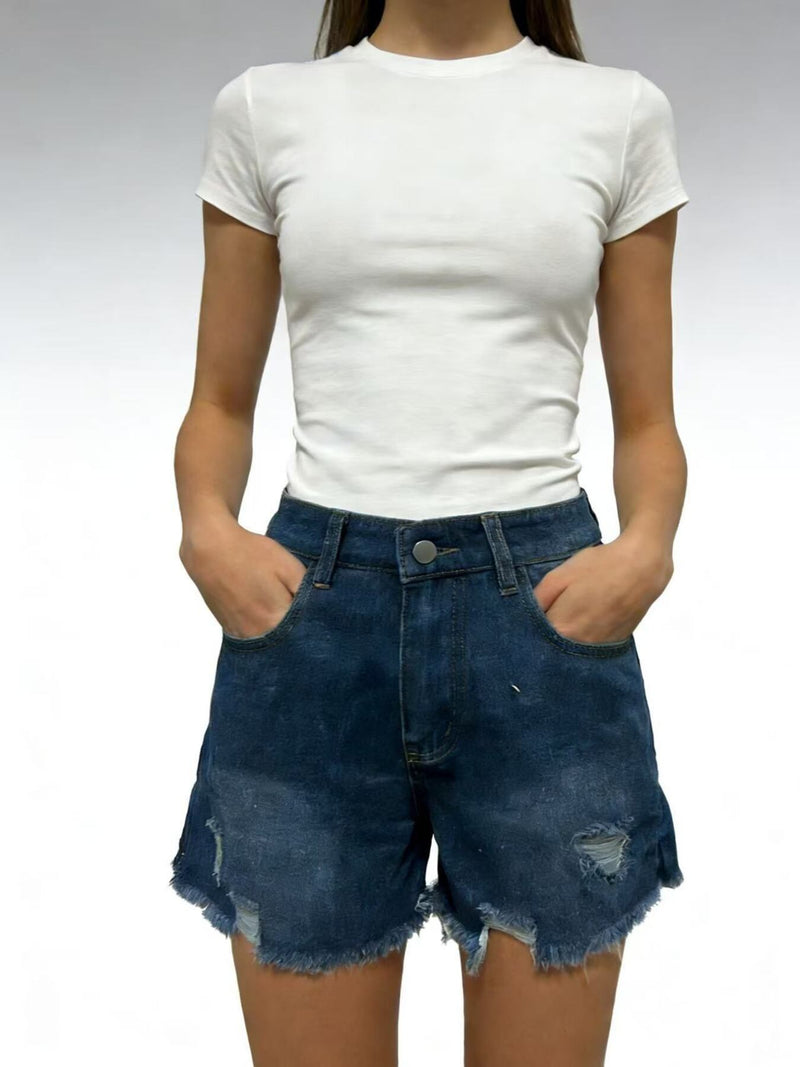 Distressed Frayed Hem Denim Shorts 1