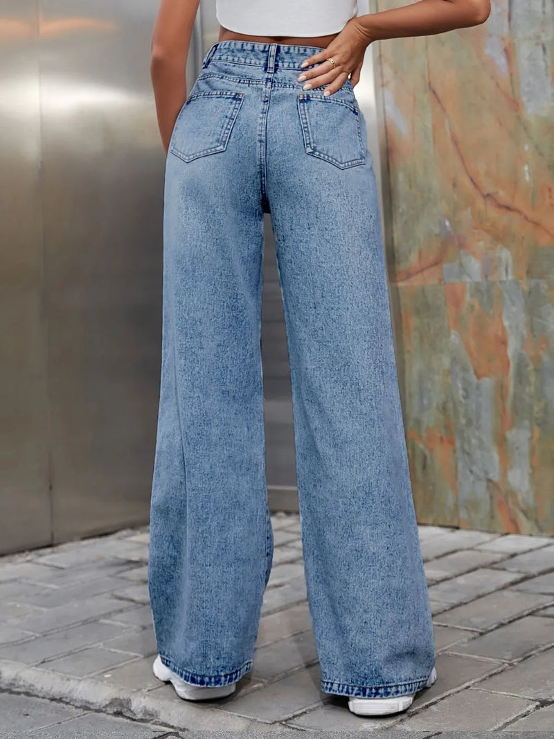 Distressed Wide Leg Jeans with Pockets 7
