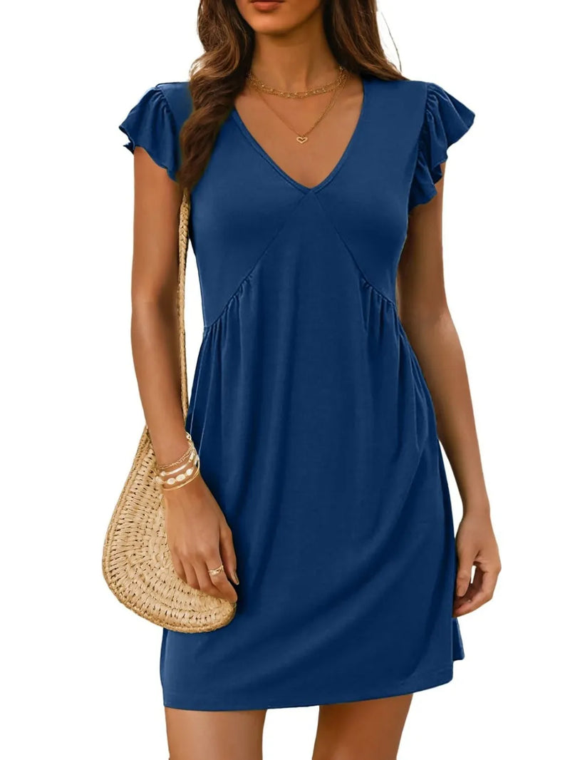V-Neck Ruffled Cap Sleeve Mini Dress 4